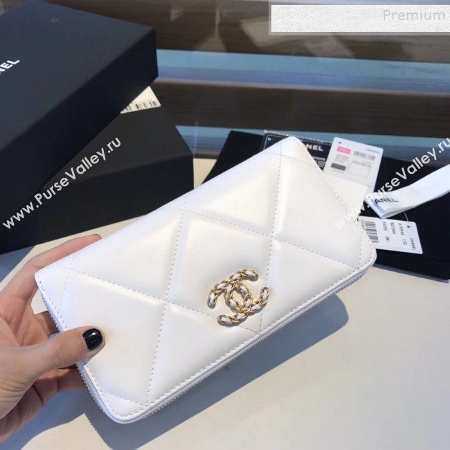 Chanel 19 Goatskin Long Zipped Wallet AP1063 White 2019 (KAIS-9110728)