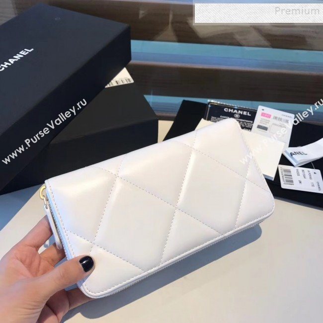 Chanel 19 Goatskin Long Zipped Wallet AP1063 White 2019 (KAIS-9110728)
