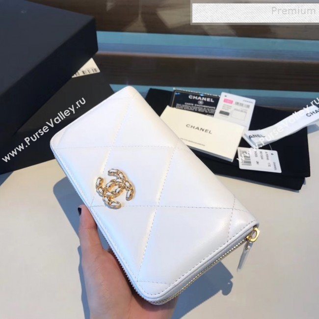 Chanel 19 Goatskin Long Zipped Wallet AP1063 White 2019 (KAIS-9110728)