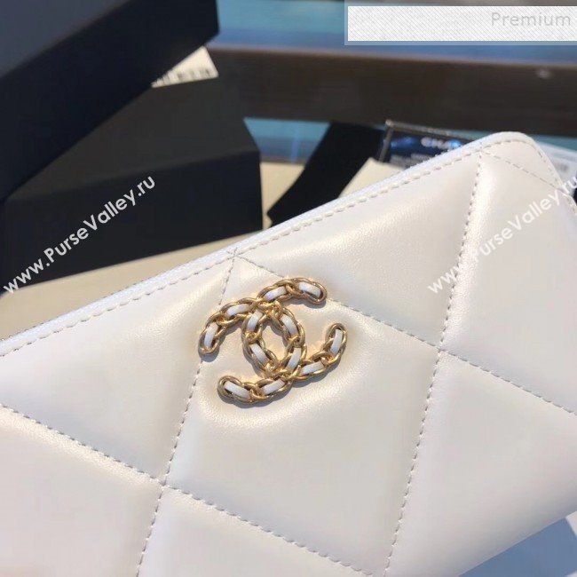 Chanel 19 Goatskin Long Zipped Wallet AP1063 White 2019 (KAIS-9110728)