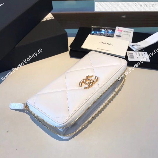 Chanel 19 Goatskin Long Zipped Wallet AP1063 White 2019 (KAIS-9110728)