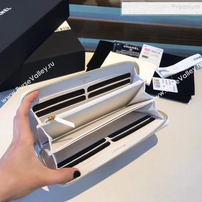 Chanel 19 Goatskin Long Zipped Wallet AP1063 White 2019 (KAIS-9110728)