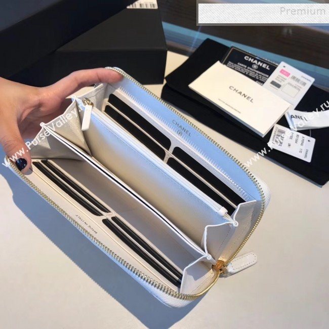 Chanel 19 Goatskin Long Zipped Wallet AP1063 White 2019 (KAIS-9110728)