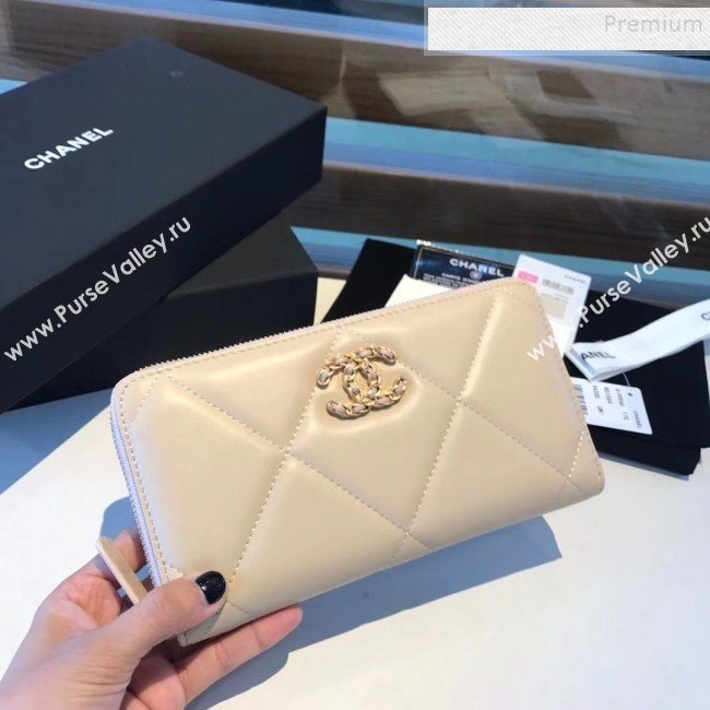 Chanel 19 Goatskin Long Zipped Wallet AP1063 Apricot 2019 (KAIS-9110727)