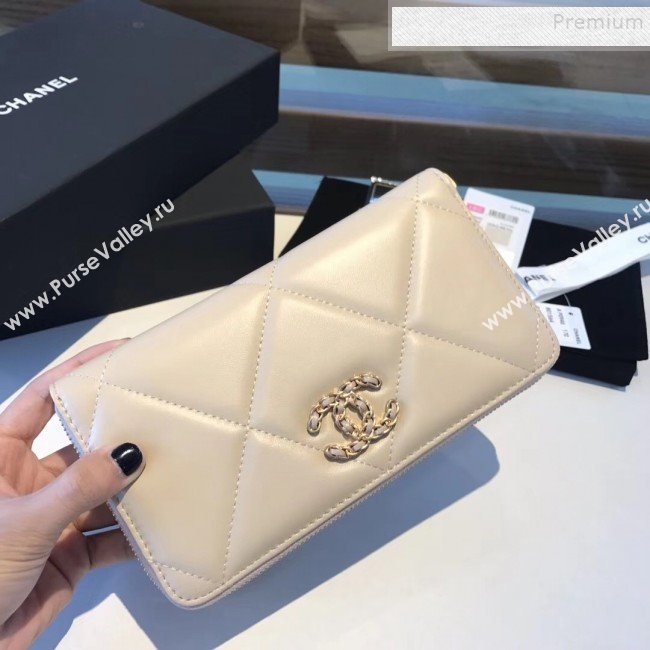Chanel 19 Goatskin Long Zipped Wallet AP1063 Apricot 2019 (KAIS-9110727)