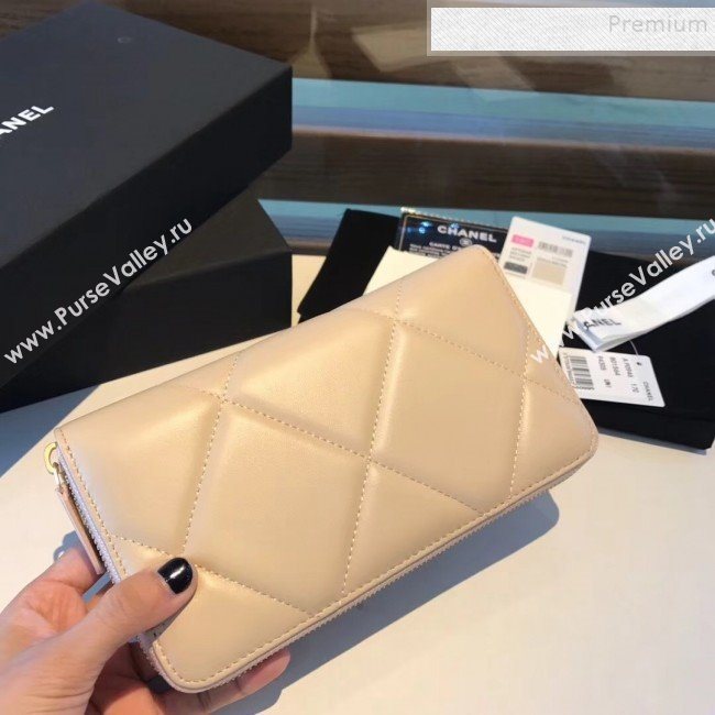 Chanel 19 Goatskin Long Zipped Wallet AP1063 Apricot 2019 (KAIS-9110727)