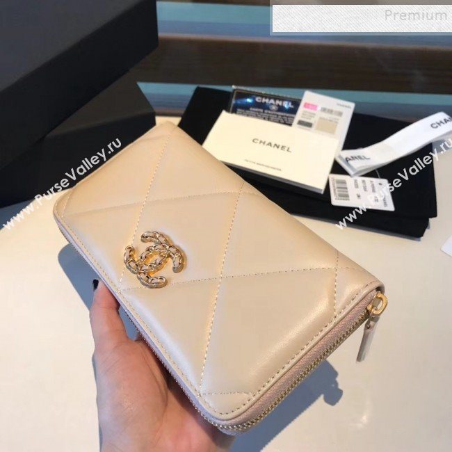 Chanel 19 Goatskin Long Zipped Wallet AP1063 Apricot 2019 (KAIS-9110727)
