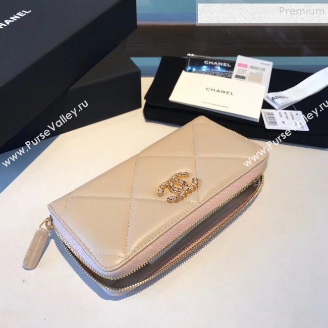 Chanel 19 Goatskin Long Zipped Wallet AP1063 Apricot 2019 (KAIS-9110727)