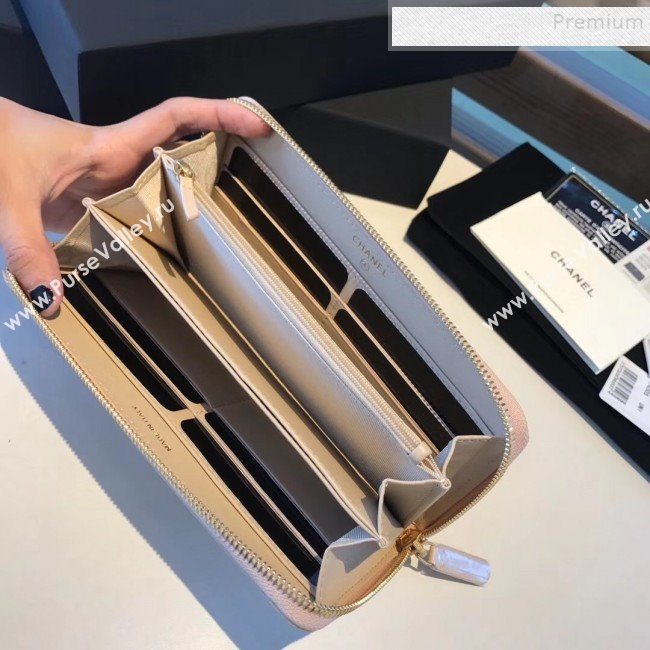 Chanel 19 Goatskin Long Zipped Wallet AP1063 Apricot 2019 (KAIS-9110727)