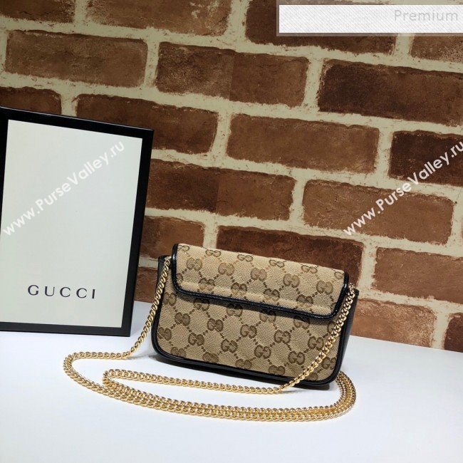 Gucci GG Marmont Canvas Super Mini Bag 574969 Beige/Black 2019 (DLH-9110819)