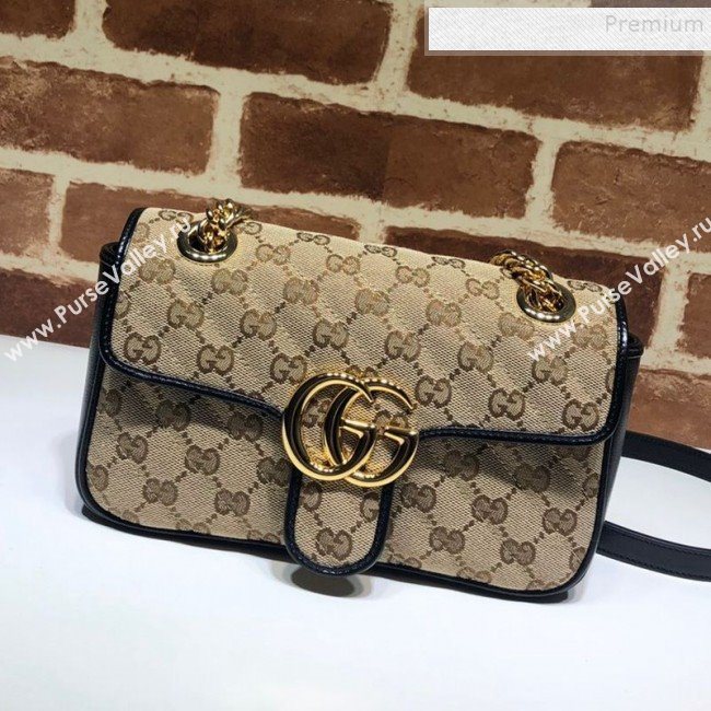 Gucci GG Marmont Canvas Mini Bag ‎446744 Beige/Black 2019 (DLH-9110820)