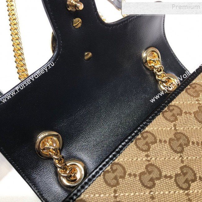 Gucci GG Marmont Canvas Mini Bag ‎446744 Beige/Black 2019 (DLH-9110820)