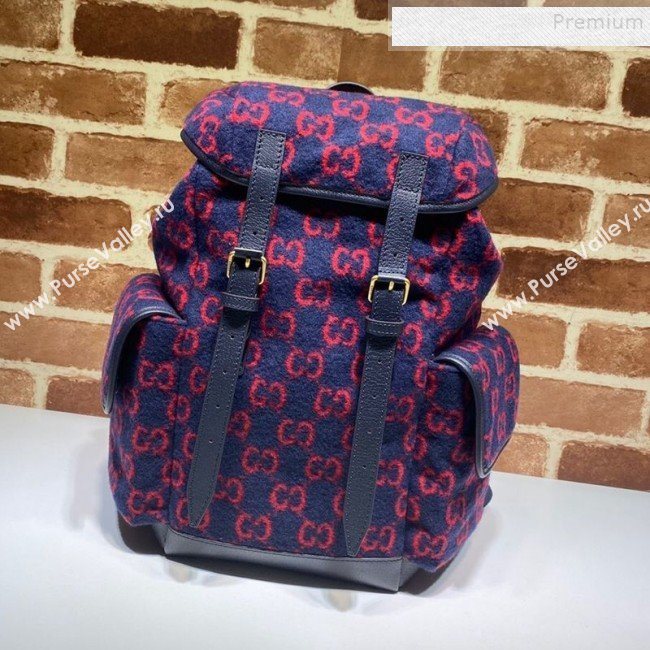 Gucci Small GG Wool Backpack ‎598184 Blue/Red 2020 (DLH-9110821)