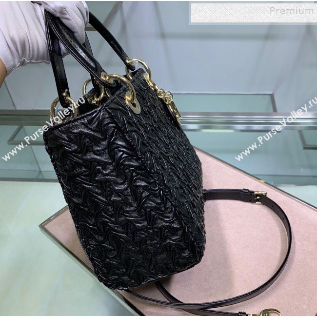 Dior Lady Dior Medium Bag in Pleated Wave Leather Black 2019 (XYD-9110825)