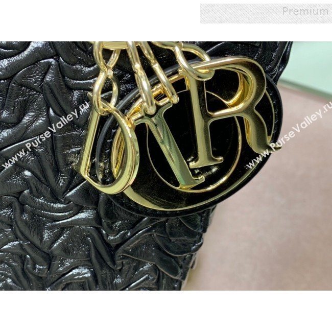Dior Lady Dior Medium Bag in Pleated Wave Leather Black 2019 (XYD-9110825)