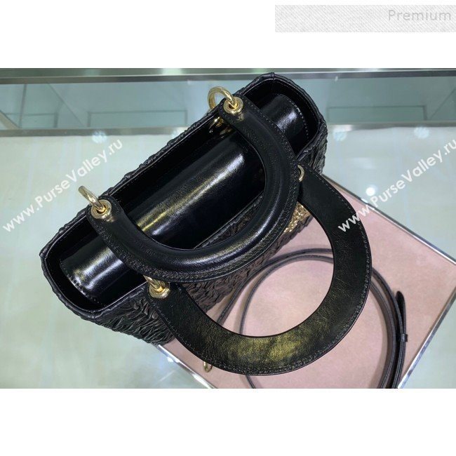 Dior Lady Dior Medium Bag in Pleated Wave Leather Black 2019 (XYD-9110825)