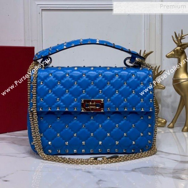 Valentino Rockstud Spike Soft Crinkle Lambskin Medium Bag 0122 Neon Blue 2019 (XYD-9110543)