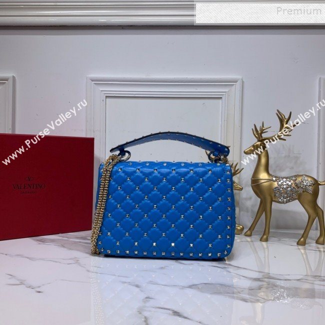 Valentino Rockstud Spike Soft Crinkle Lambskin Medium Bag 0122 Neon Blue 2019 (XYD-9110543)