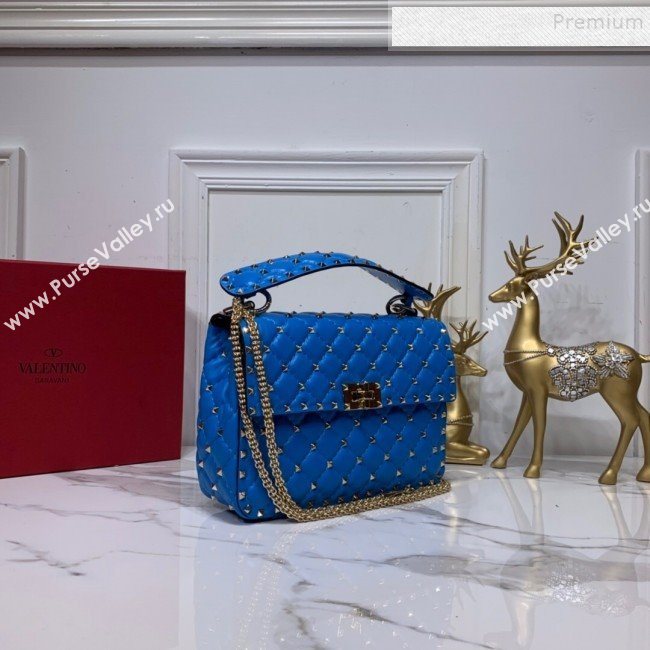 Valentino Rockstud Spike Soft Crinkle Lambskin Medium Bag 0122 Neon Blue 2019 (XYD-9110543)