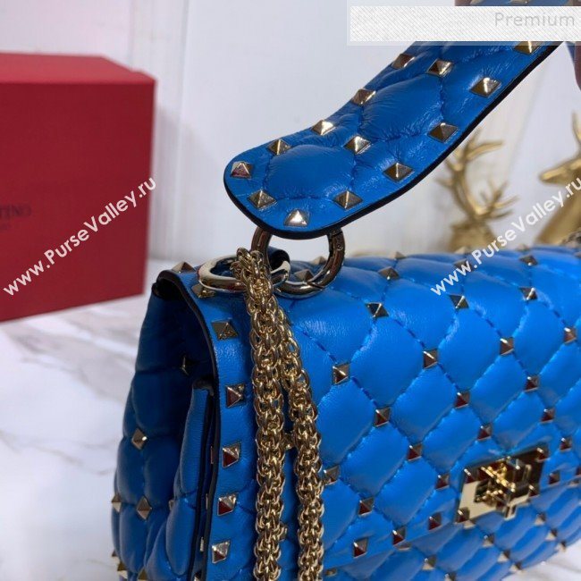 Valentino Rockstud Spike Soft Crinkle Lambskin Medium Bag 0122 Neon Blue 2019 (XYD-9110543)