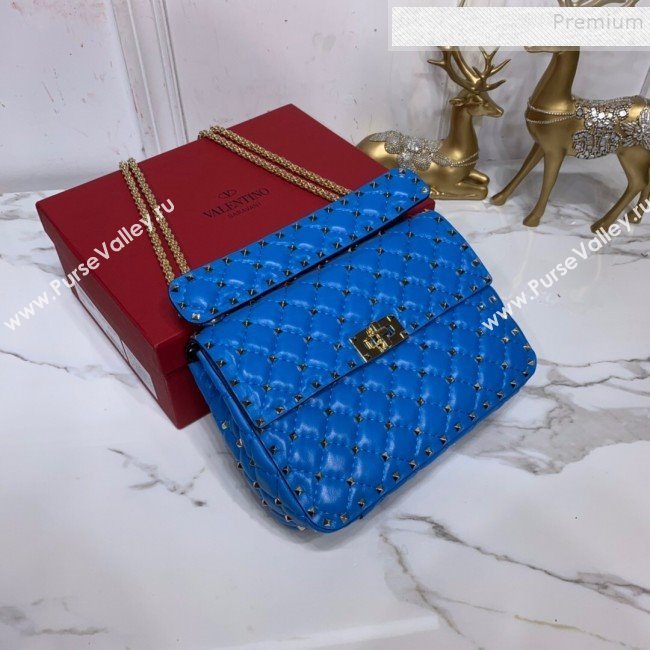 Valentino Rockstud Spike Soft Crinkle Lambskin Medium Bag 0122 Neon Blue 2019 (XYD-9110543)