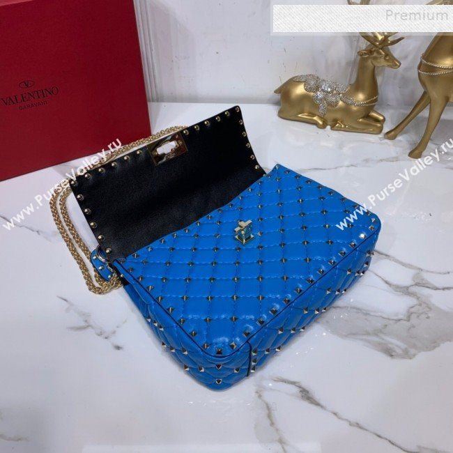 Valentino Rockstud Spike Soft Crinkle Lambskin Medium Bag 0122 Neon Blue 2019 (XYD-9110543)