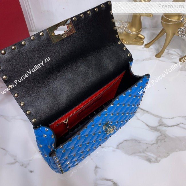 Valentino Rockstud Spike Soft Crinkle Lambskin Medium Bag 0122 Neon Blue 2019 (XYD-9110543)