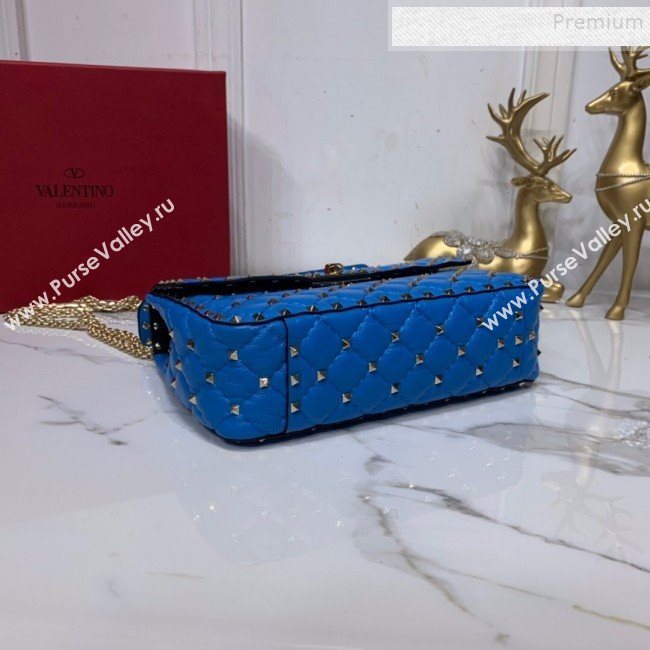 Valentino Rockstud Spike Soft Crinkle Lambskin Medium Bag 0122 Neon Blue 2019 (XYD-9110543)
