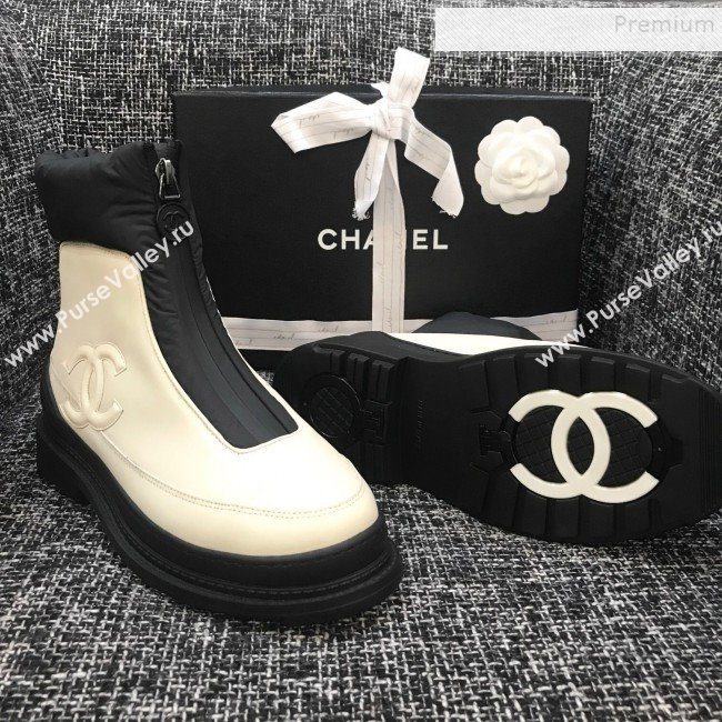 Chanel Calfskin Wool Zip Flat Short Boots White 2019 (ANDI-9110632)