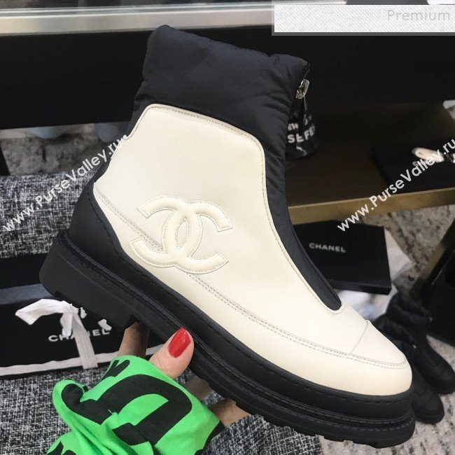 Chanel Calfskin Wool Zip Flat Short Boots White 2019 (ANDI-9110632)