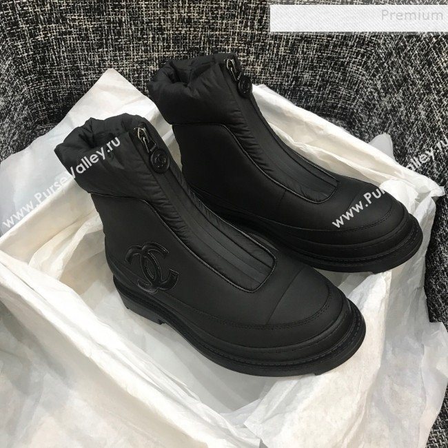 Chanel Calfskin Wool Zip Flat Short Boots Black 2019 (ANDI-9110633)