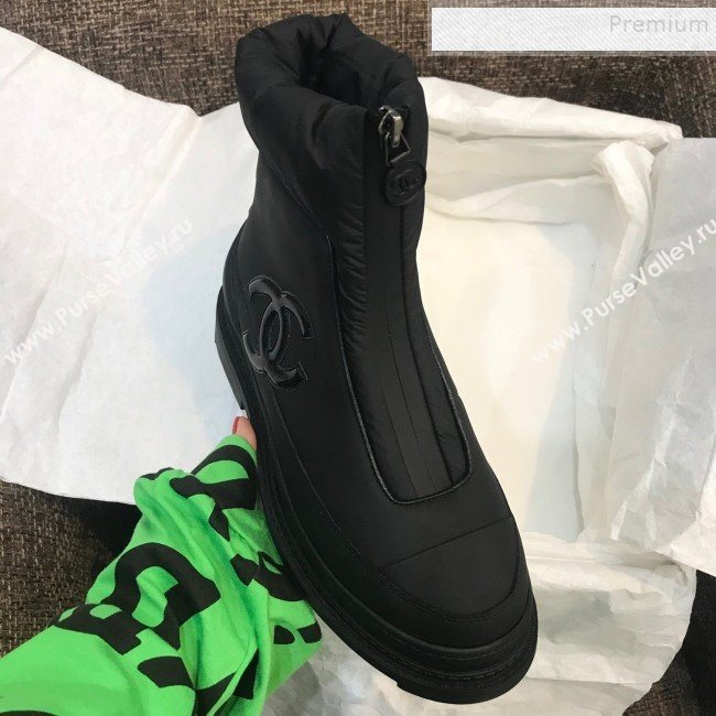 Chanel Calfskin Wool Zip Flat Short Boots Black 2019 (ANDI-9110633)