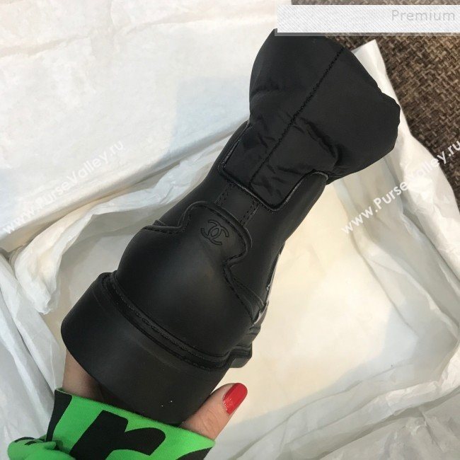 Chanel Calfskin Wool Zip Flat Short Boots Black 2019 (ANDI-9110633)