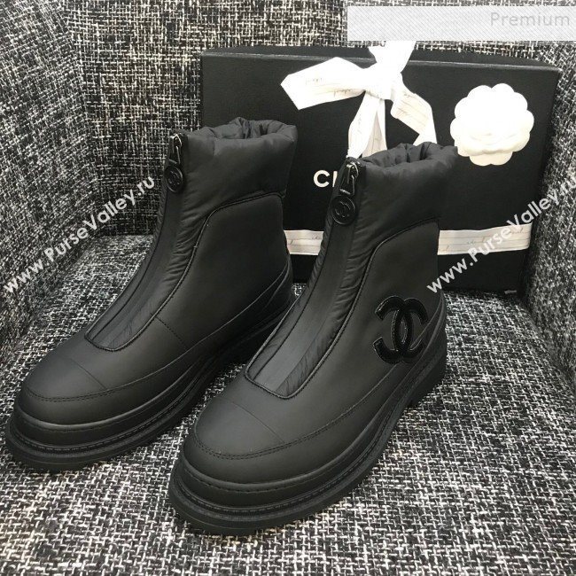 Chanel Calfskin Wool Zip Flat Short Boots Black 2019 (ANDI-9110633)