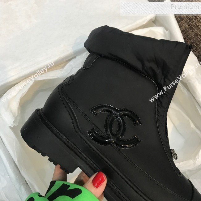 Chanel Calfskin Wool Zip Flat Short Boots Black 2019 (ANDI-9110633)
