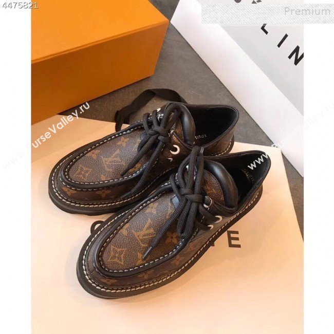 Louis Vuitton LV Beaubourg Monogram Canvas Platform Derby Lace-up Loafers Coffee 2019 (EM-9110903)