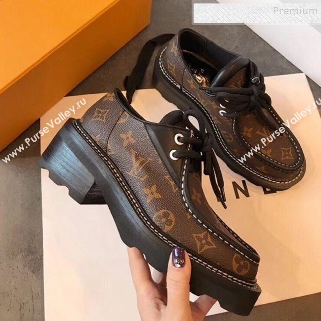 Louis Vuitton LV Beaubourg Monogram Canvas Platform Derby Lace-up Loafers Coffee 2019 (EM-9110903)