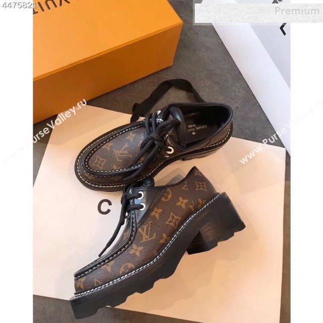 Louis Vuitton LV Beaubourg Monogram Canvas Platform Derby Lace-up Loafers Coffee 2019 (EM-9110903)