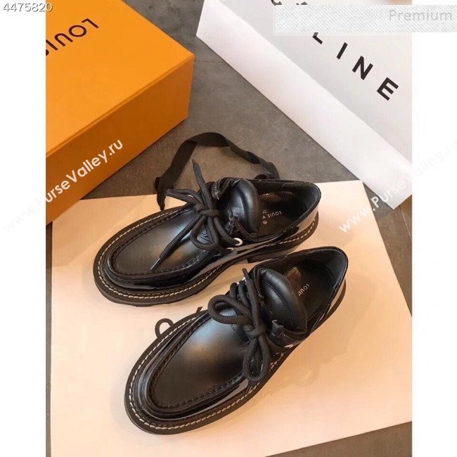 Louis Vuitton LV Beaubourg Patent Leather Platform Derby Lace-up Loafers Black 2019 (EM-9110904)