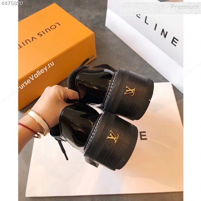 Louis Vuitton LV Beaubourg Patent Leather Platform Derby Lace-up Loafers Black 2019 (EM-9110904)