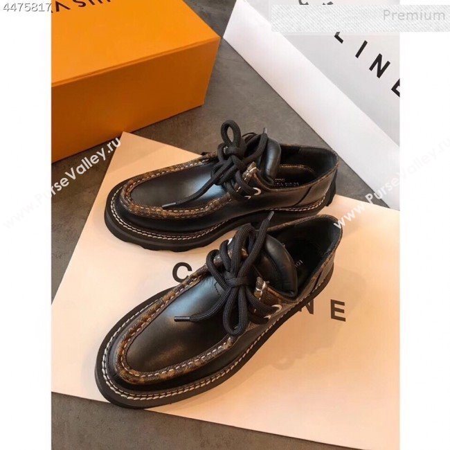 Louis Vuitton LV Beaubourg Leather Monogram Canvas Platform Derby Lace-up Loafers 2019 (EM-9110906)