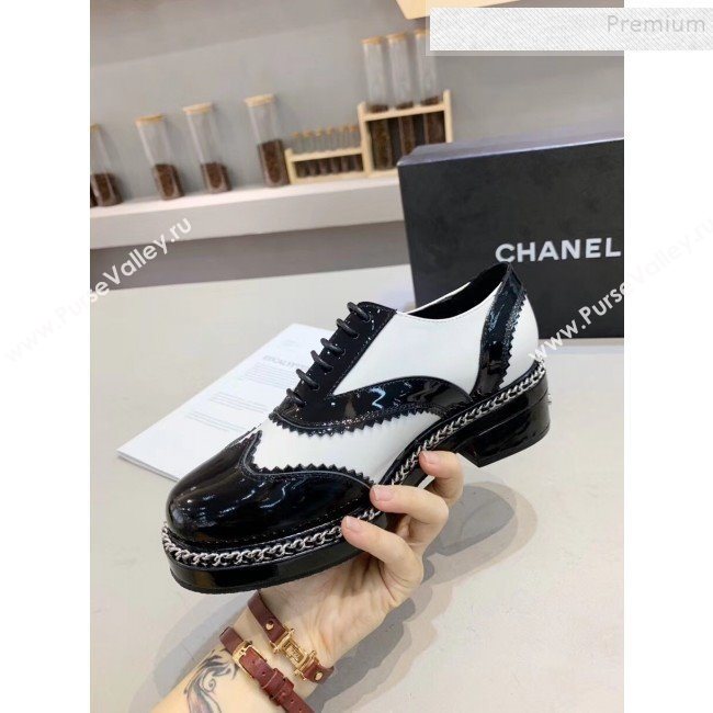 Chanel Calfskin and Patent Leather Chain Lace-Ups Loafers G35316 White 2019 (MD-9110918)