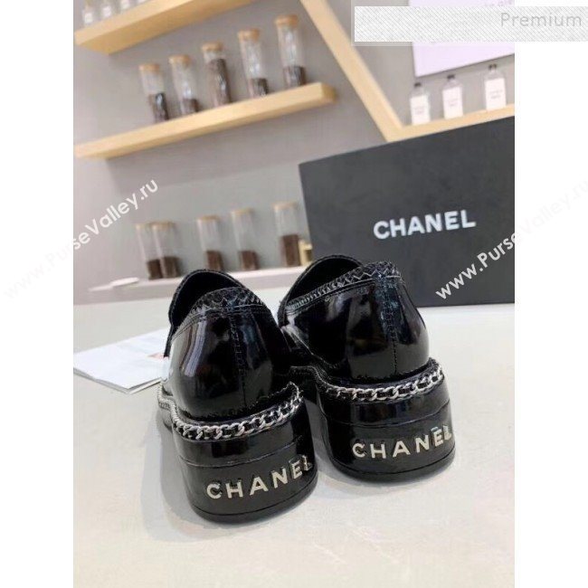 Chanel Fabric and Patent Leather Chain Loafers G35317 Black 2019 (MD-9110919)