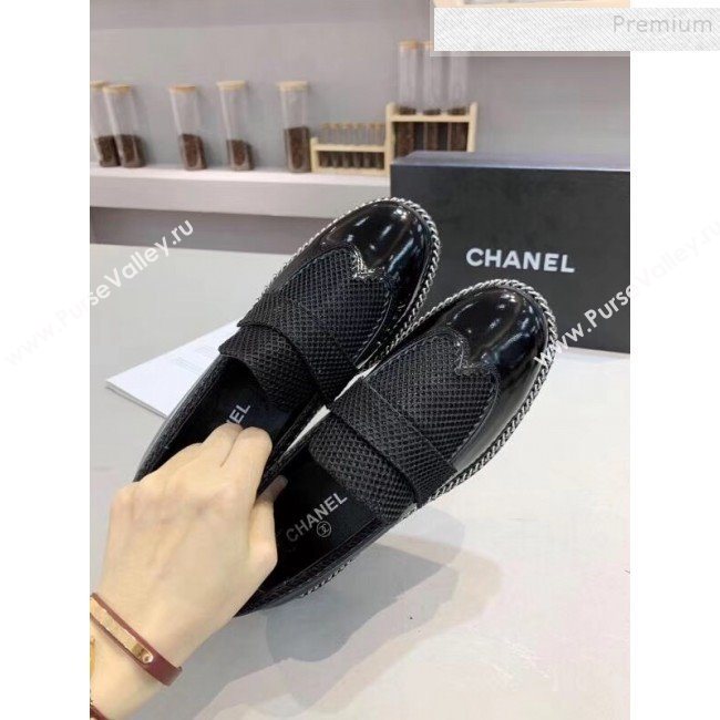 Chanel Fabric and Patent Leather Chain Loafers G35317 Black 2019 (MD-9110919)