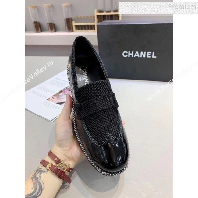Chanel Fabric and Patent Leather Chain Loafers G35317 Black 2019 (MD-9110919)