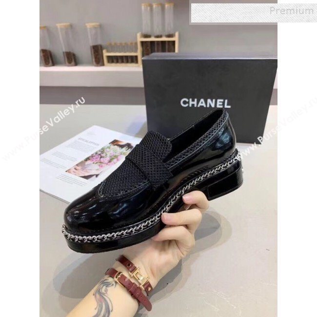 Chanel Fabric and Patent Leather Chain Loafers G35317 Black 2019 (MD-9110919)