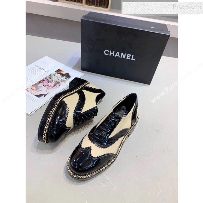 Chanel Calfskin and Patent Leather Chain Lace-Ups Loafers G35316 Apricot 2019 (MD-9110917)