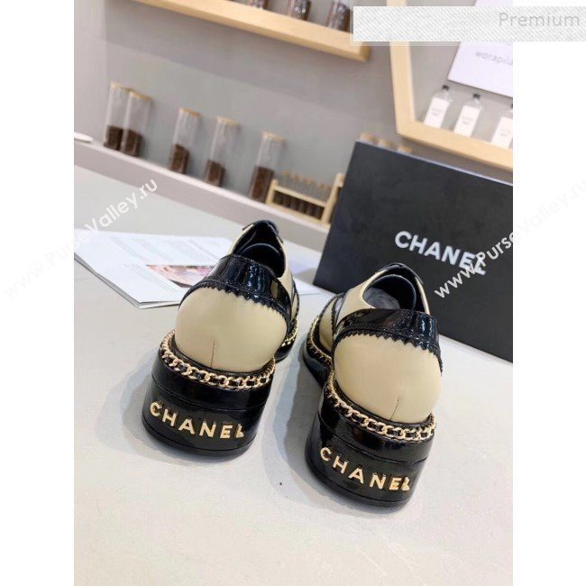 Chanel Calfskin and Patent Leather Chain Lace-Ups Loafers G35316 Apricot 2019 (MD-9110917)