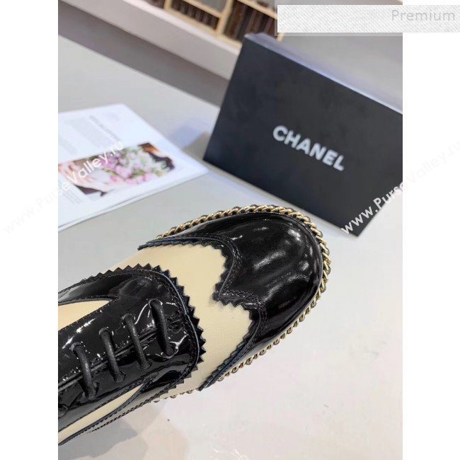 Chanel Calfskin and Patent Leather Chain Lace-Ups Loafers G35316 Apricot 2019 (MD-9110917)