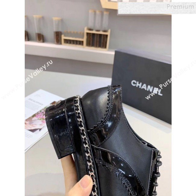 Chanel Calfskin and Patent Leather Chain Lace-Ups Loafers G35316 Black 2019 (MD-9110916)